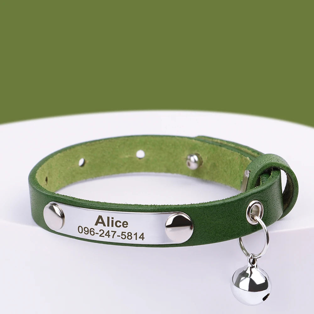 Personalized Cat Collar Adjustable Leather Name Collar