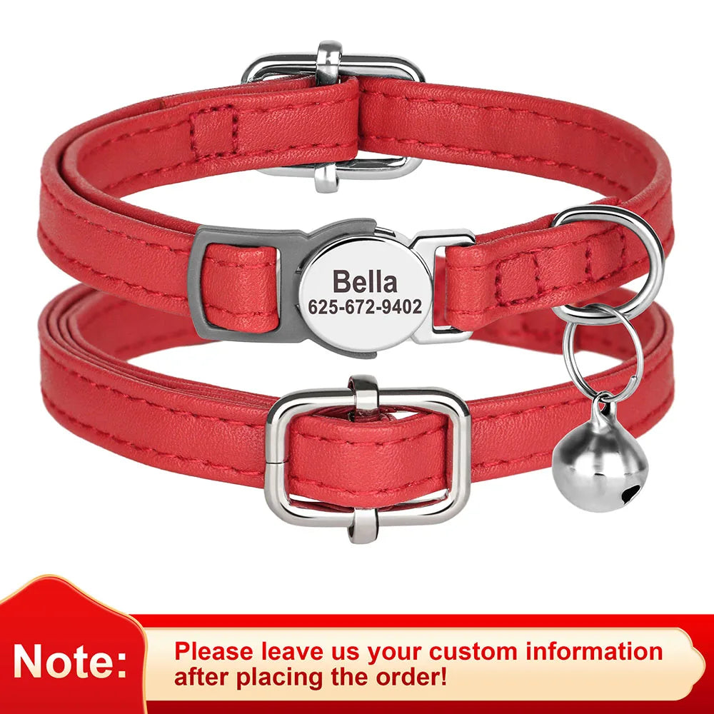 Custom Breakaway Cat Collar PU Leather with Free Engraved
