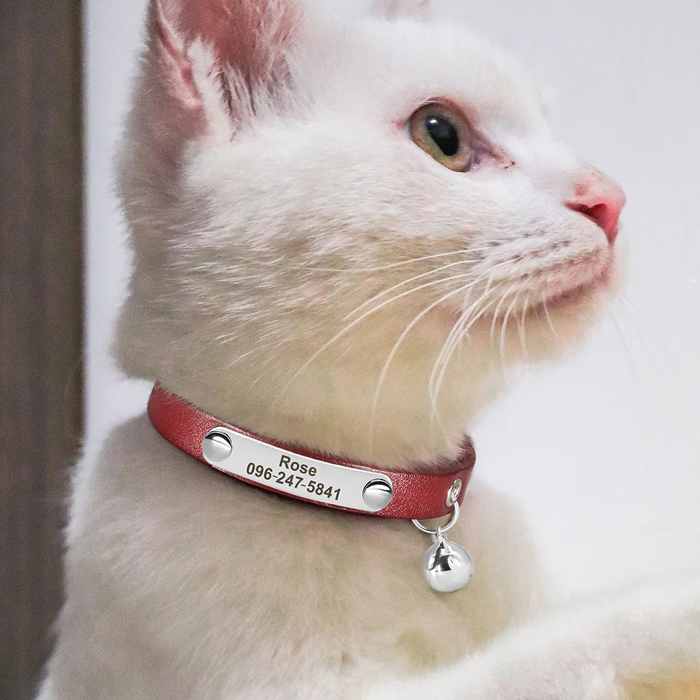 Personalized Cat Collar Adjustable Leather Name Collar