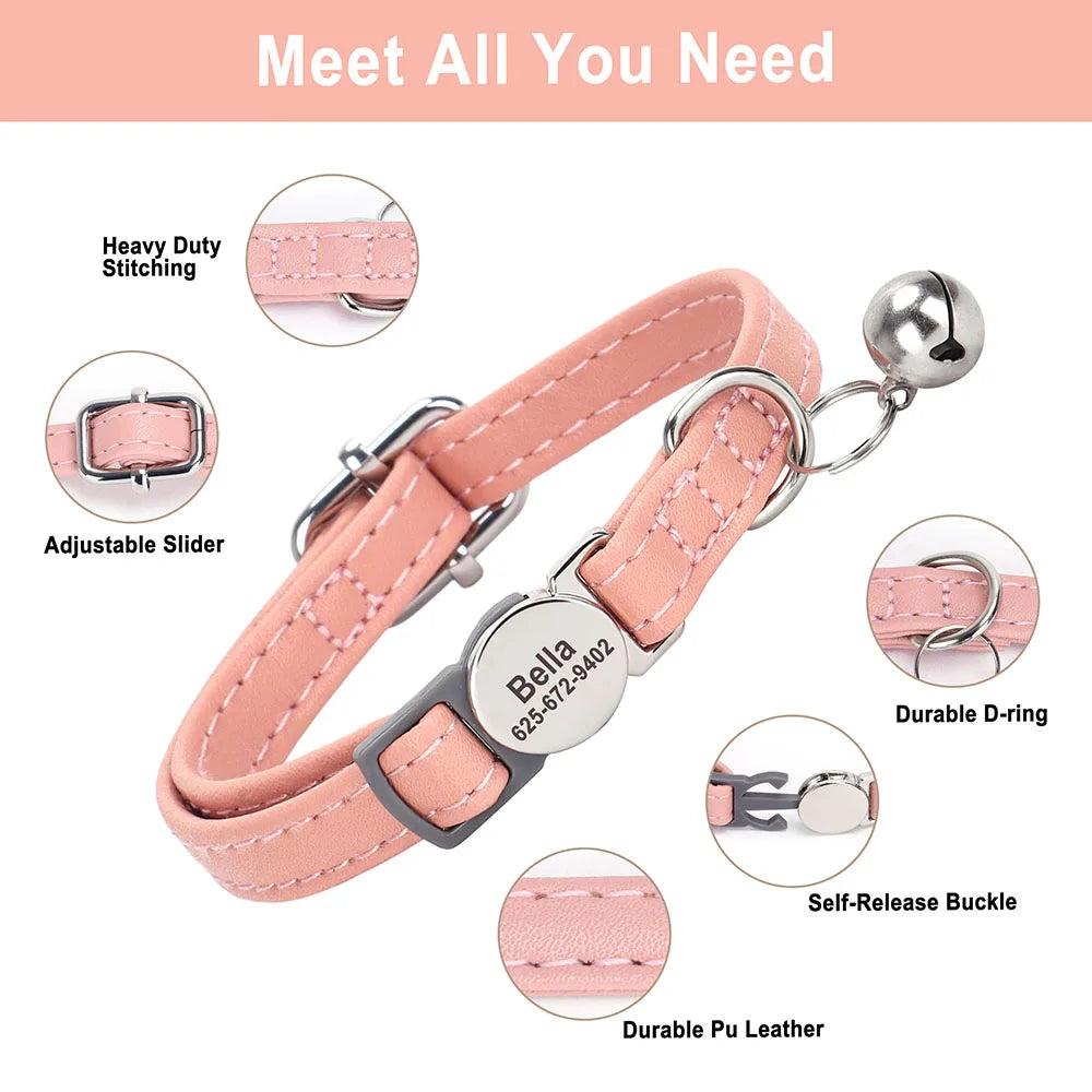 Custom Breakaway Cat Collar PU Leather with Free Engraved