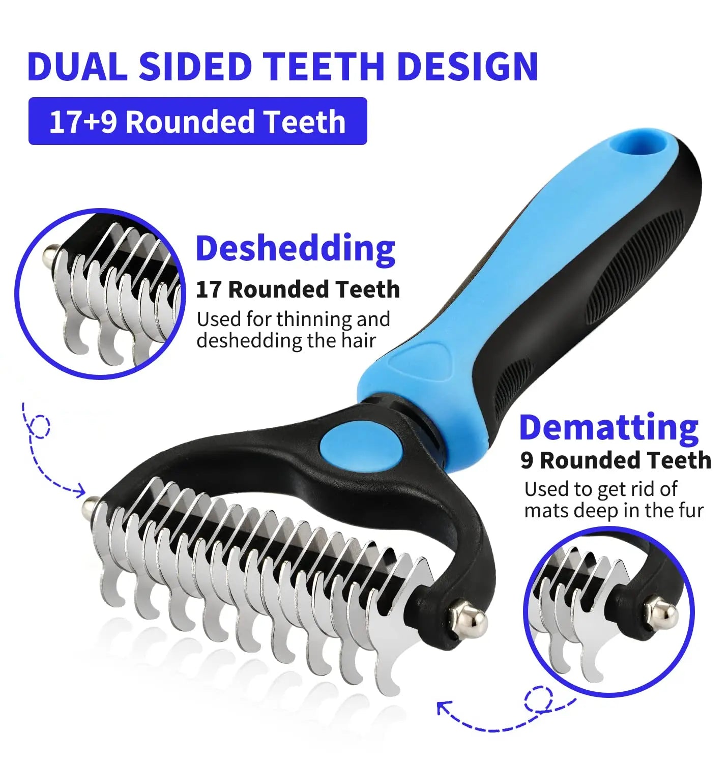 Professional Pet Deshedding Brush Fur Knot Cutter Hair Remover for Dog and Cat