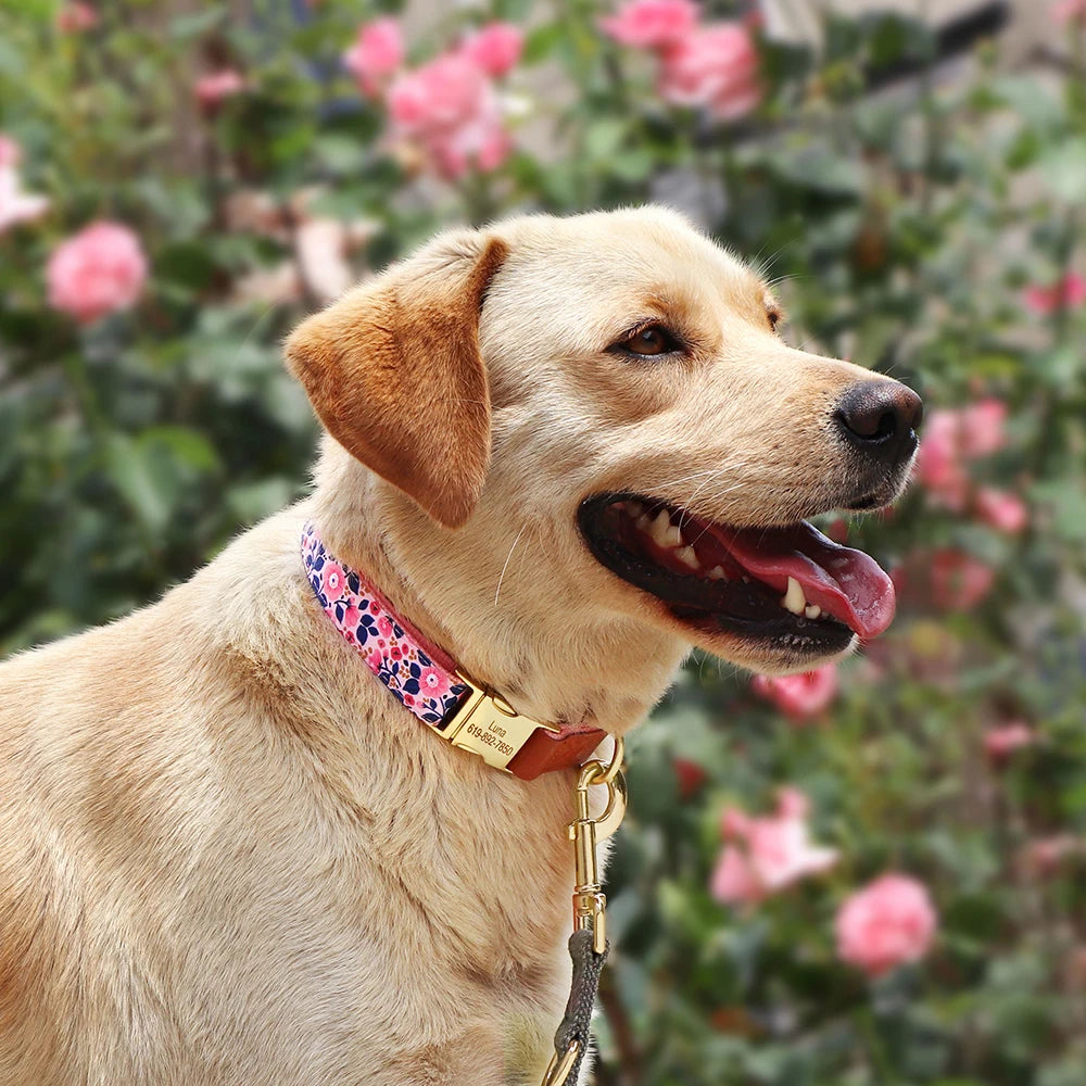 Custom Engraved Flower Printed Dog Collar