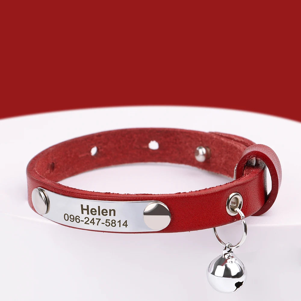 Personalized Cat Collar Adjustable Leather Name Collar