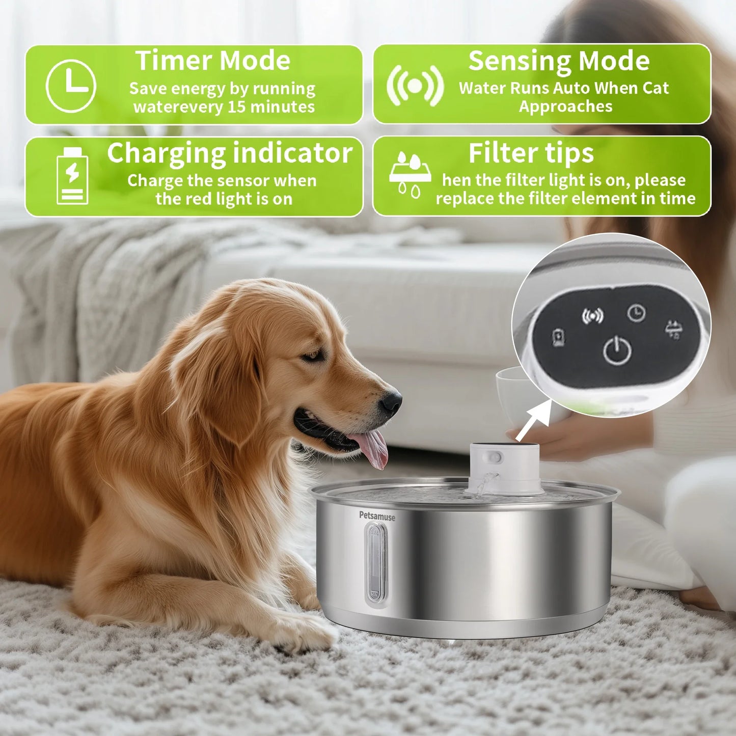 Automatic Stainless Steel 8L Dog Water Fountain
