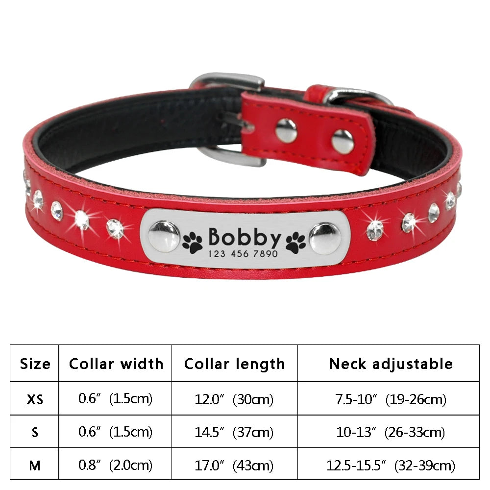 Personalized Dog Cat Collar Adjustable Crystal Rhinestone