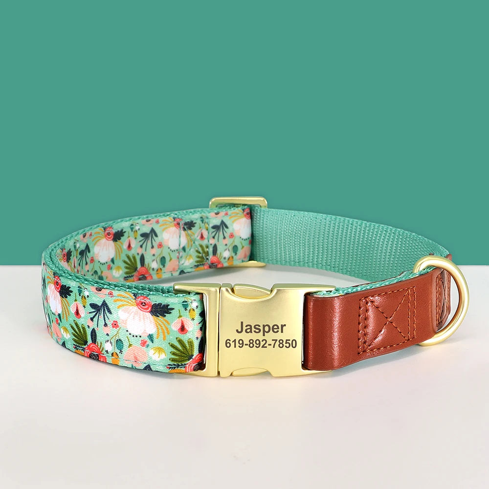 Custom Engraved Flower Printed Dog Collar