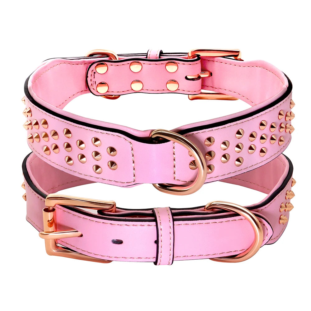 Adjustable Dog Leather Collar: Cool Spikes Metal Rivet Collar