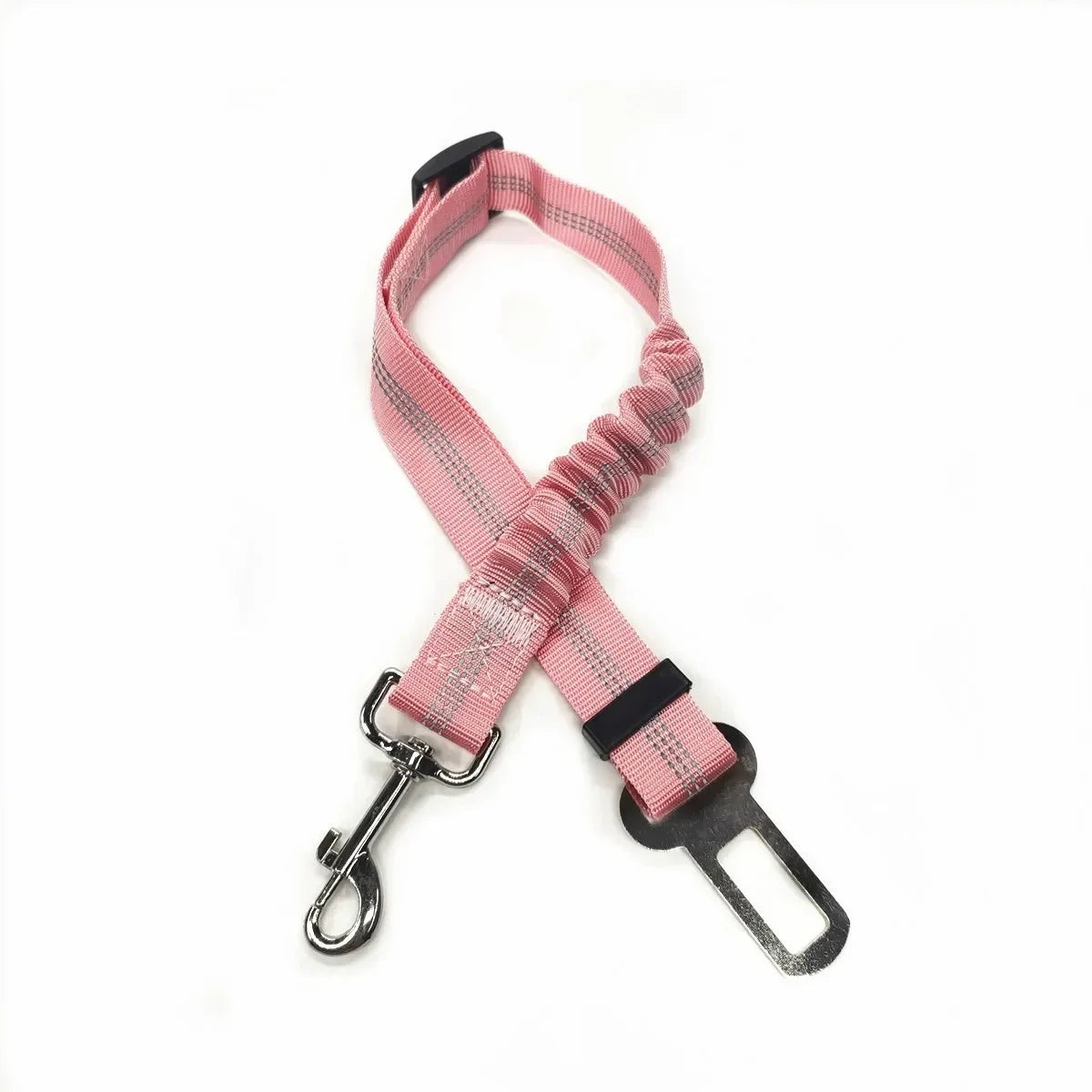 Extandable light pink colour dog car seat belt with lead clip