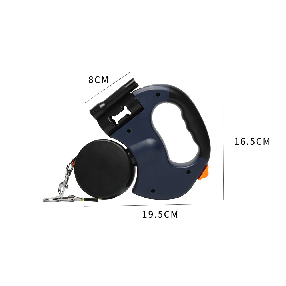Retractable Dual Dog Leash with LED Light and Poo Bag Holder for Small Dogs