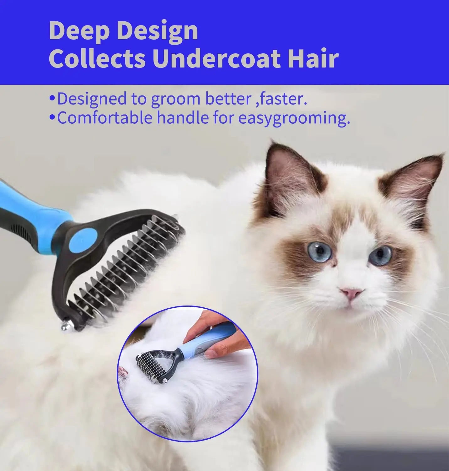 Professional Pet Deshedding Brush Fur Knot Cutter Hair Remover for Dog and Cat