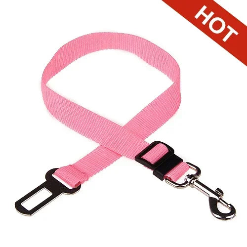 Pink dog car seat belt with lead clip