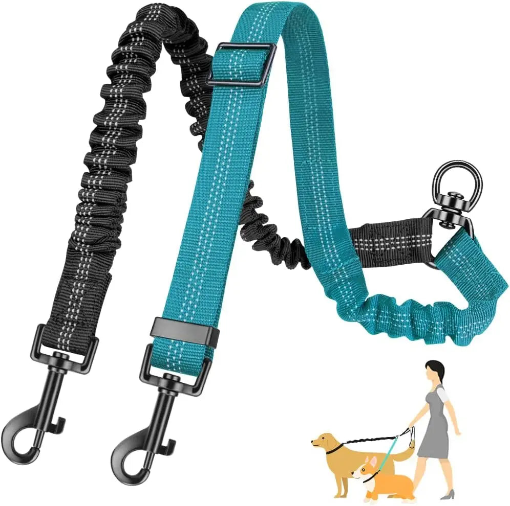 Dual Dog Leash Attachment -  Shock Absorbing Adjustable Strap