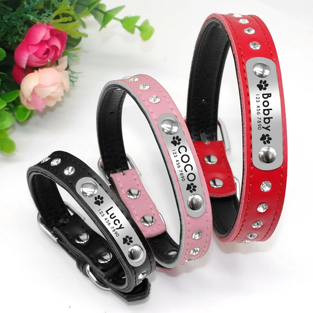 Personalized Dog Cat Collar Adjustable Crystal Rhinestone