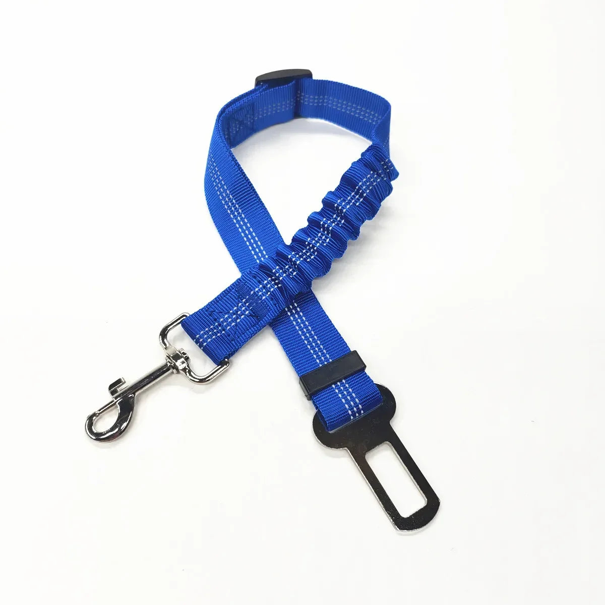 Extendable blue colour dog car seat belt with lead clip