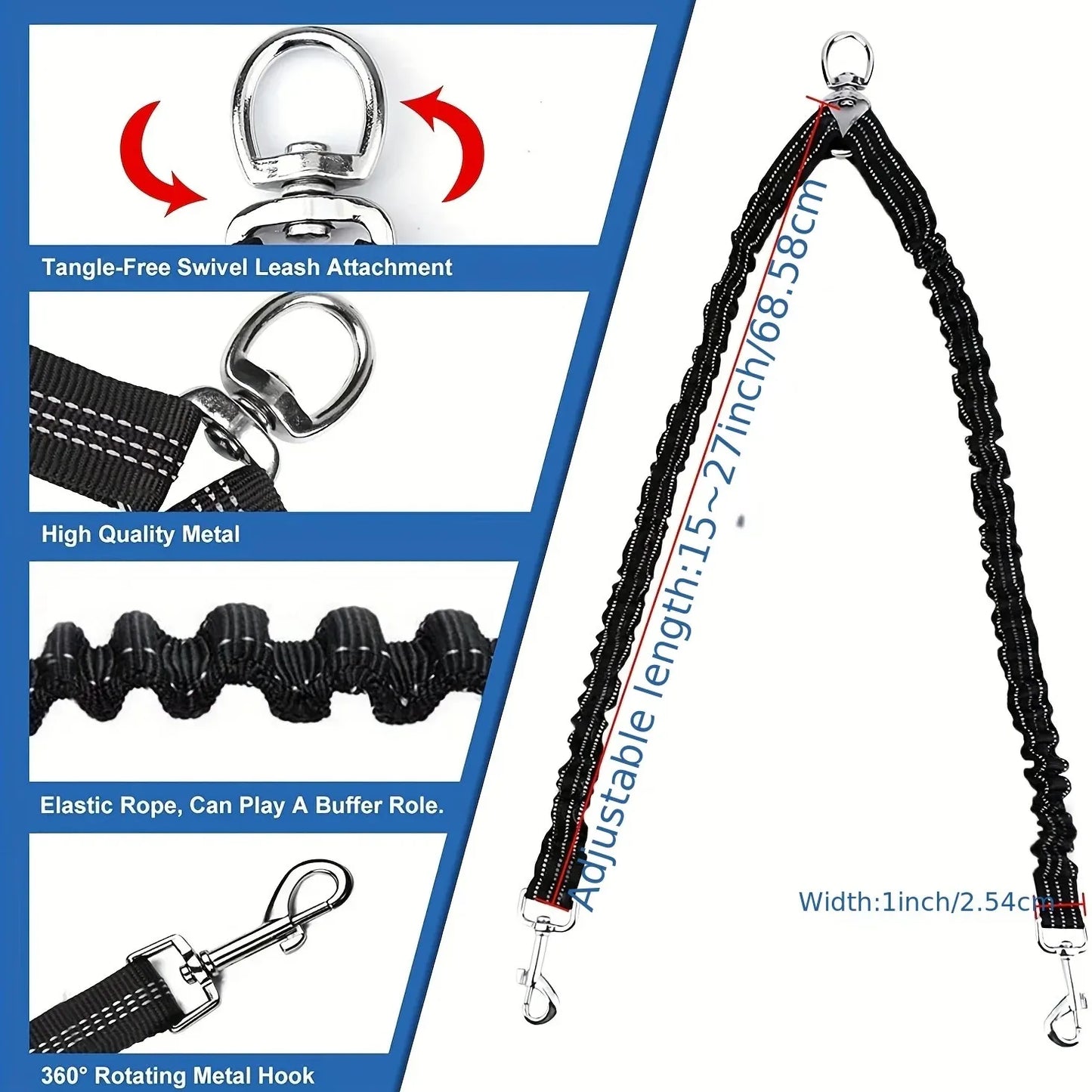 Pet Dog Double Leashes Elastic Extendable for Small Medium Dog