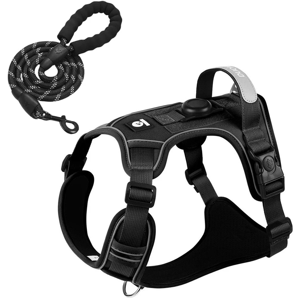 Dog Harness and Leash Set with Airtag Holder