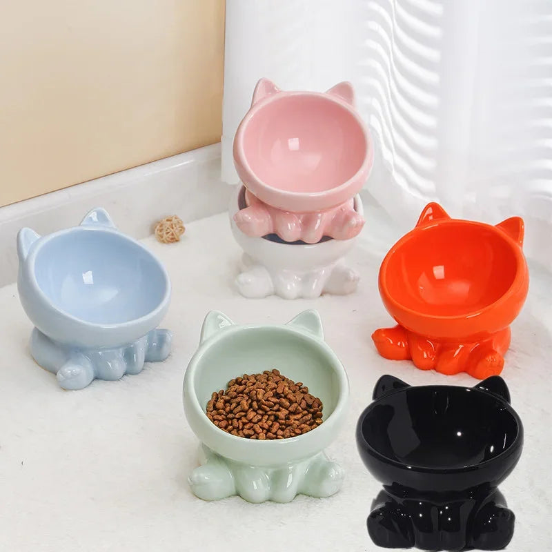 Cat Food and Water Bowl High Feet Ceramic