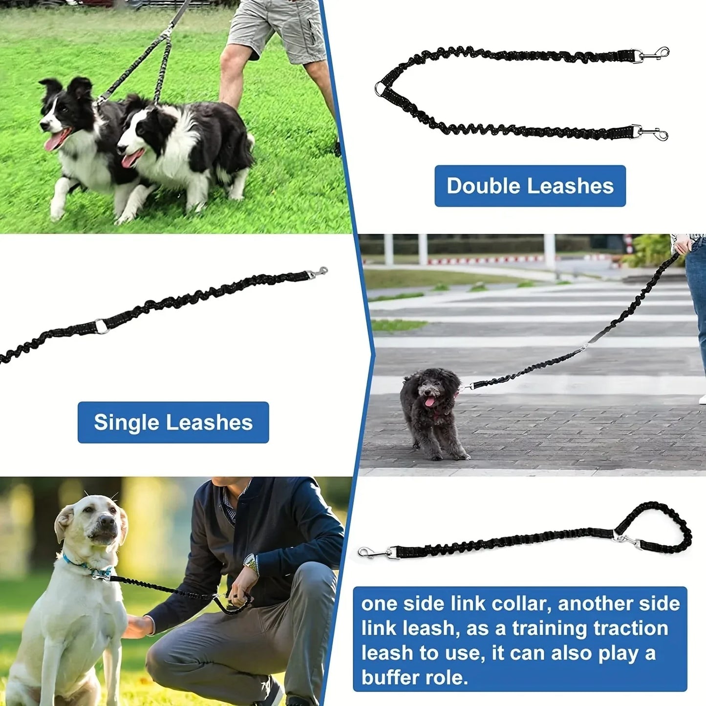 Pet Dog Double Leashes Elastic Extendable for Small Medium Dog