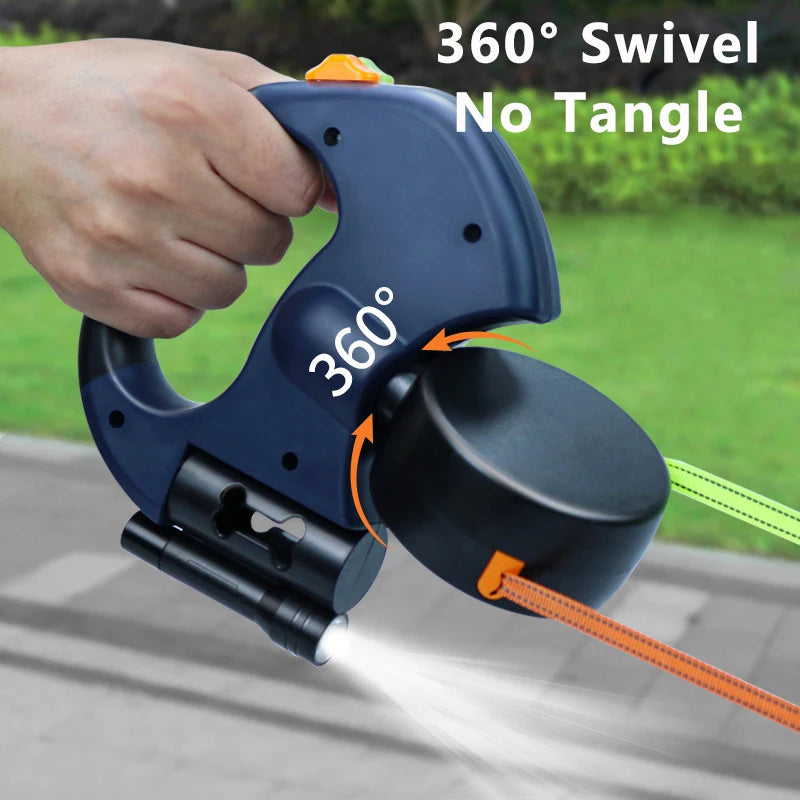 Retractable Dual Dog Leash with LED Light and Poo Bag Holder for Small Dogs