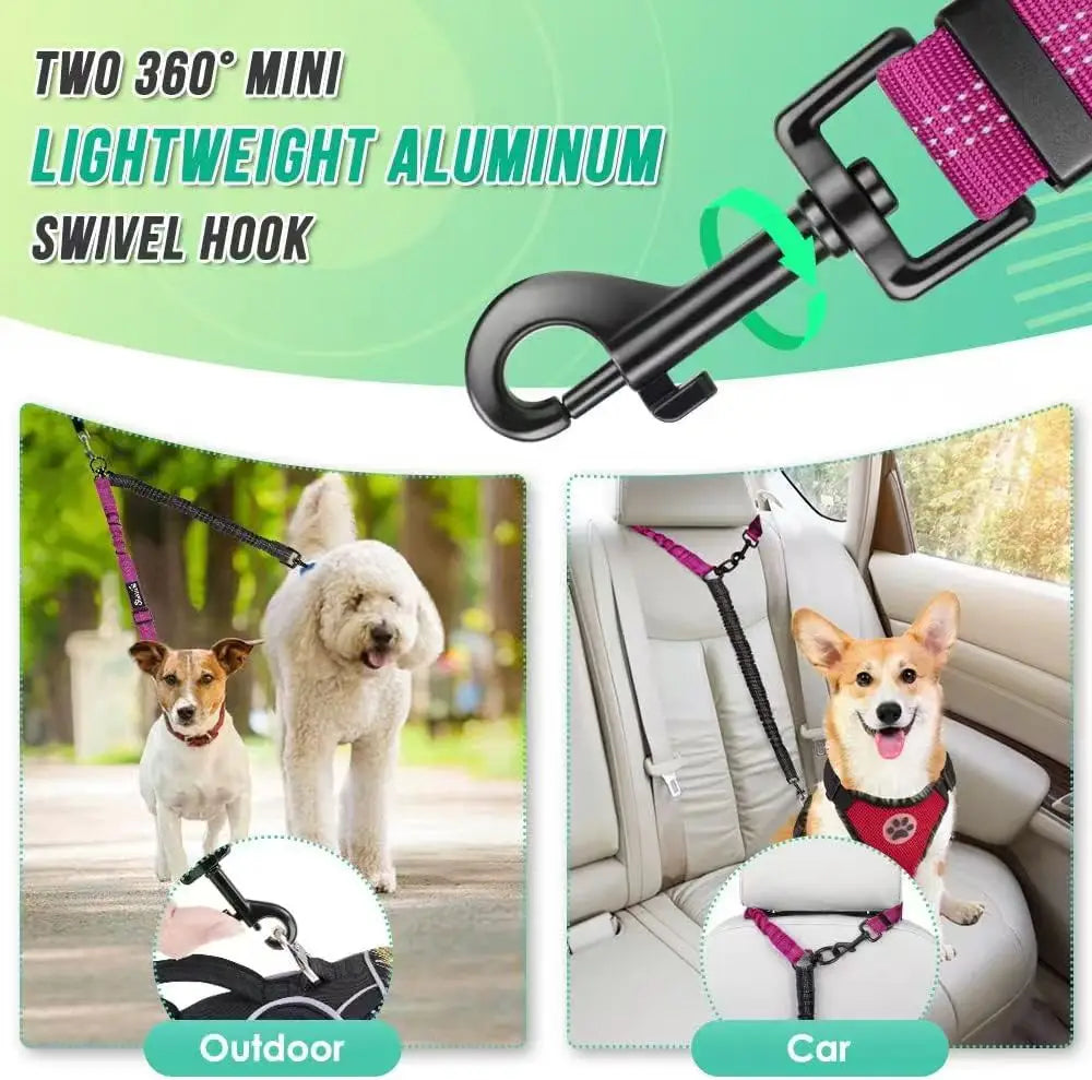 Dual Dog Leash Attachment -  Shock Absorbing Adjustable Strap