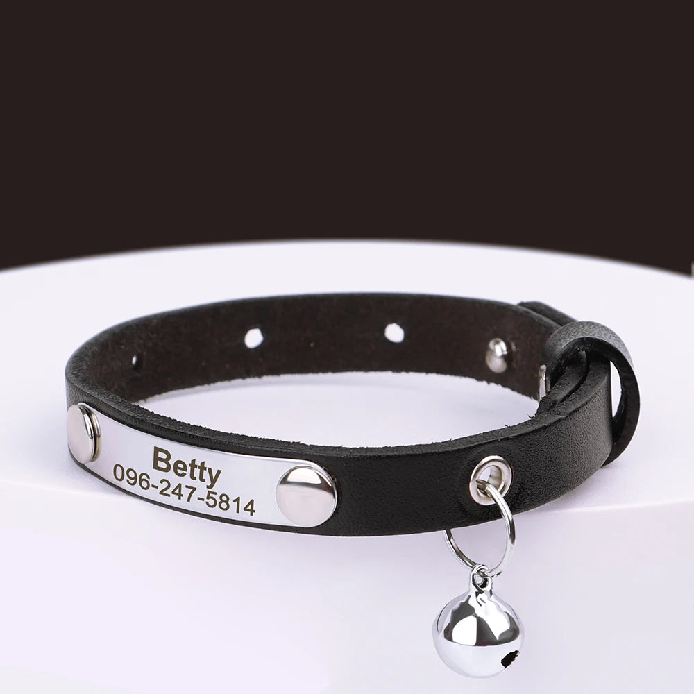 Personalized Cat Collar Adjustable Leather Name Collar