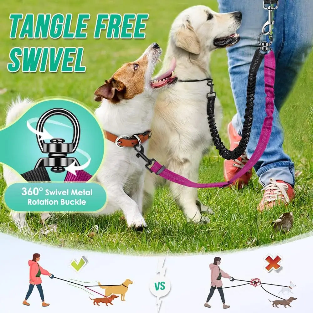 Dual Dog Leash Attachment -  Shock Absorbing Adjustable Strap