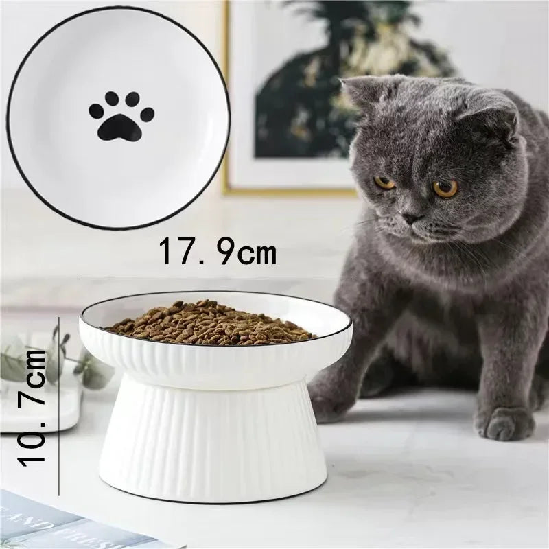 High-foot Ceramic Cat Food Bowl