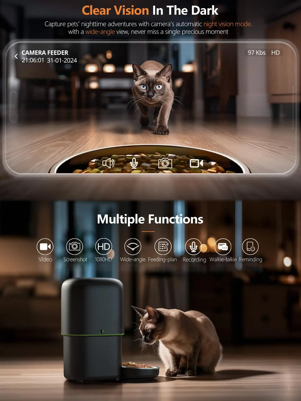 4L/2L Automatic Cat Food Dispenser with WiFi Video Camera