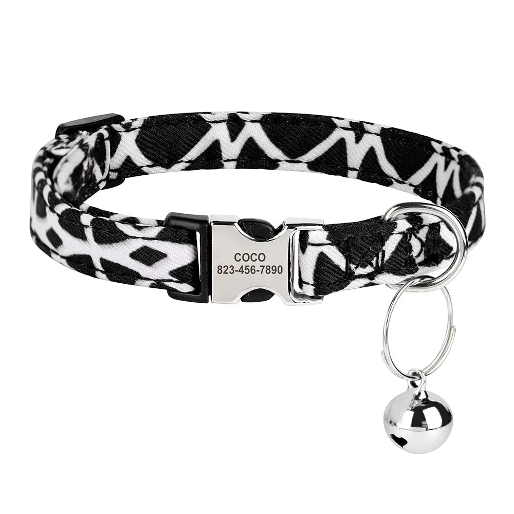 Cat collar personalised black white