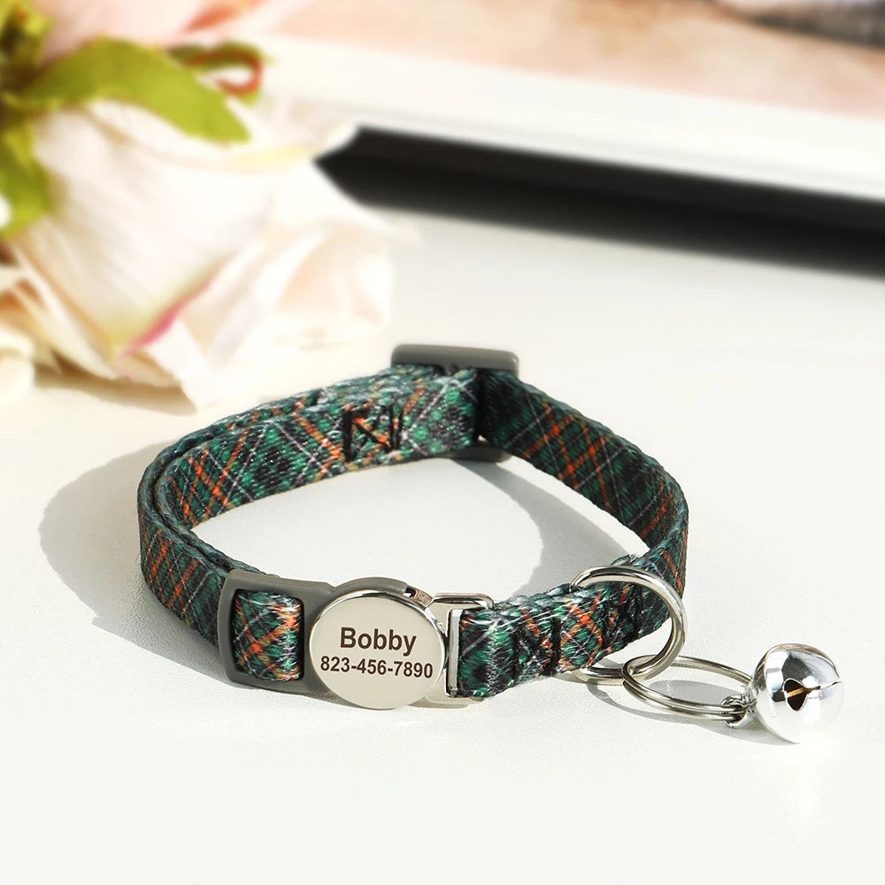 Cat collar personalised green 1
