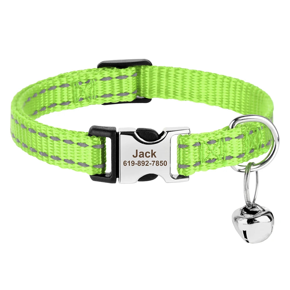 Cat collar personalised green