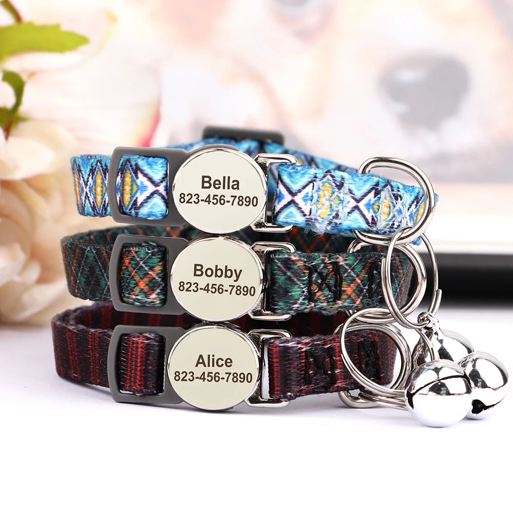 Cat collar personalised three colours