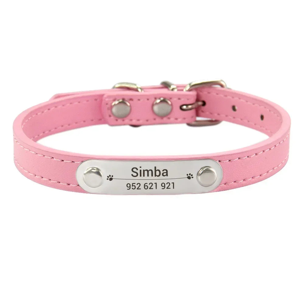 Colour pink cat dog collar with name