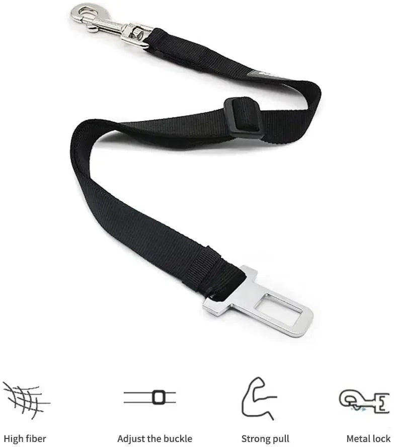 Details of dog car seat belt with lead clip