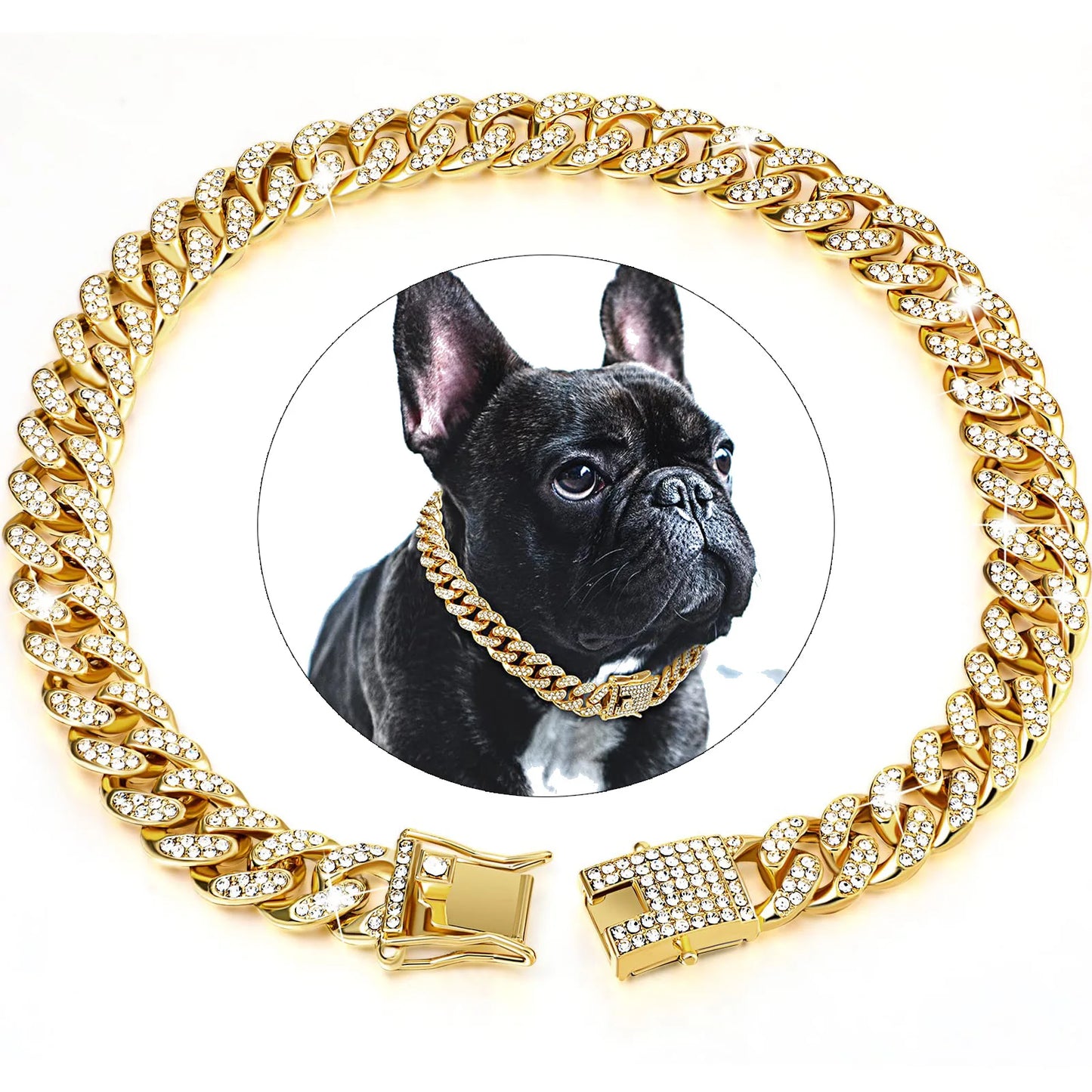 Diamond cuban link chain collar for dog and cat