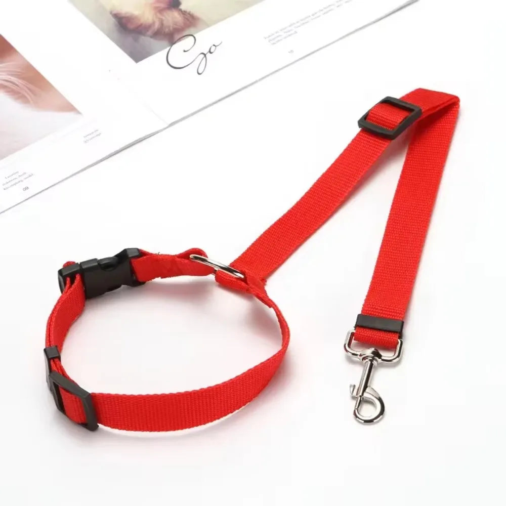 Dog car seat belt and leash red