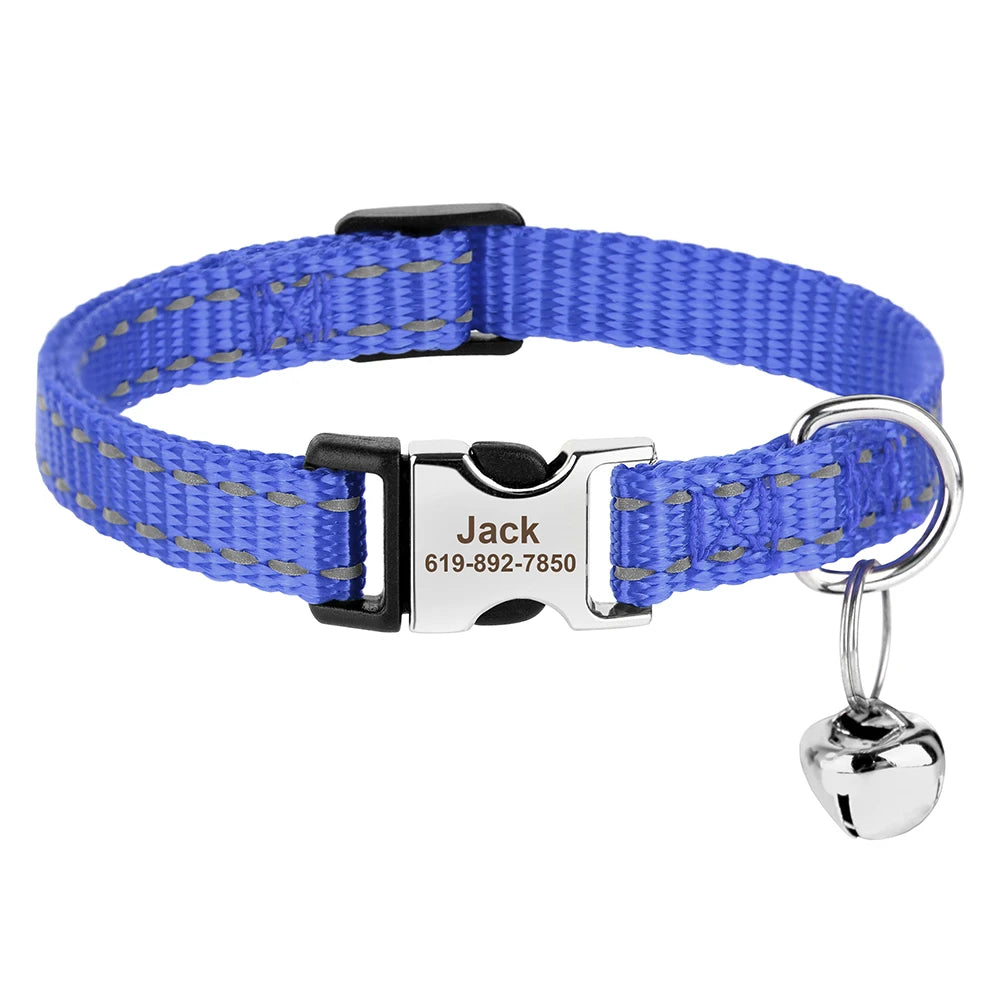 Personalised dark blue cat collar
