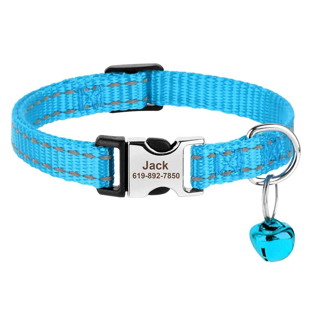 Personalised light blue cat collar