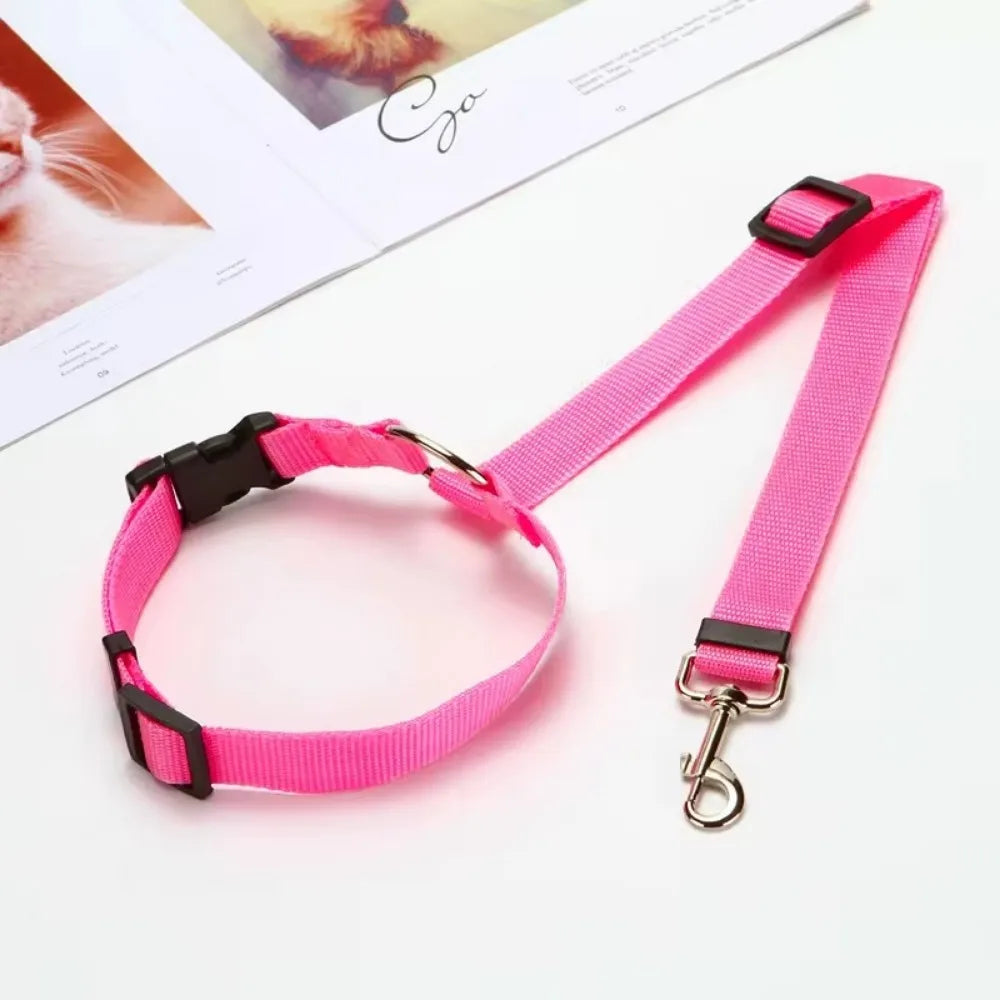 Pink colour dog car seat belt and leash