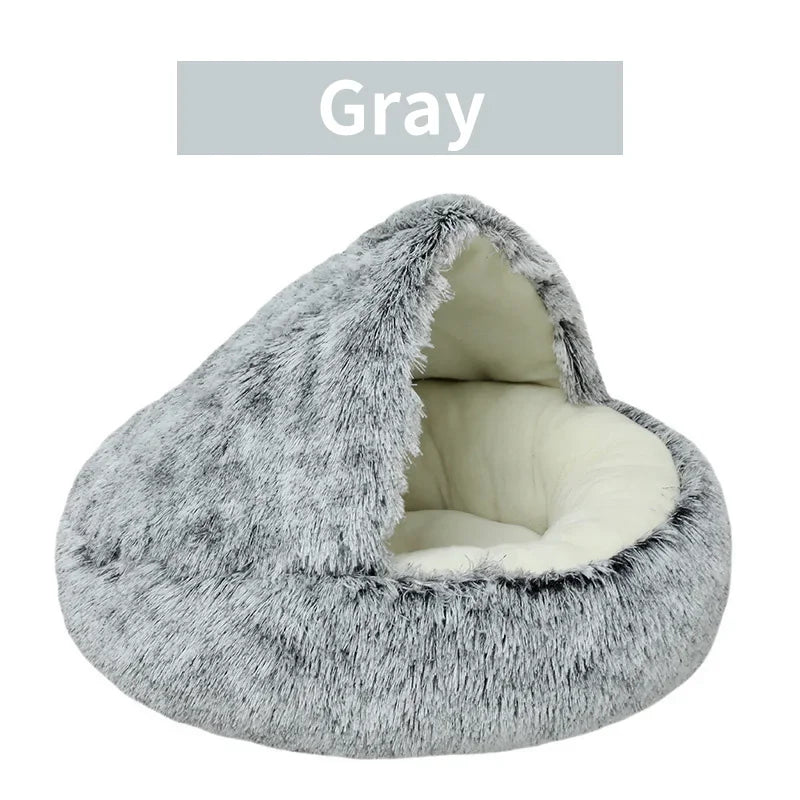 Plush cat bed and sleep bag gray