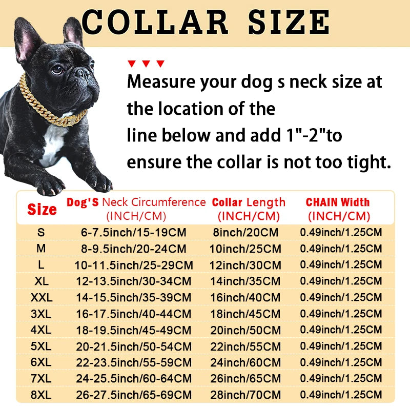 Size of chain collar for dog and cat
