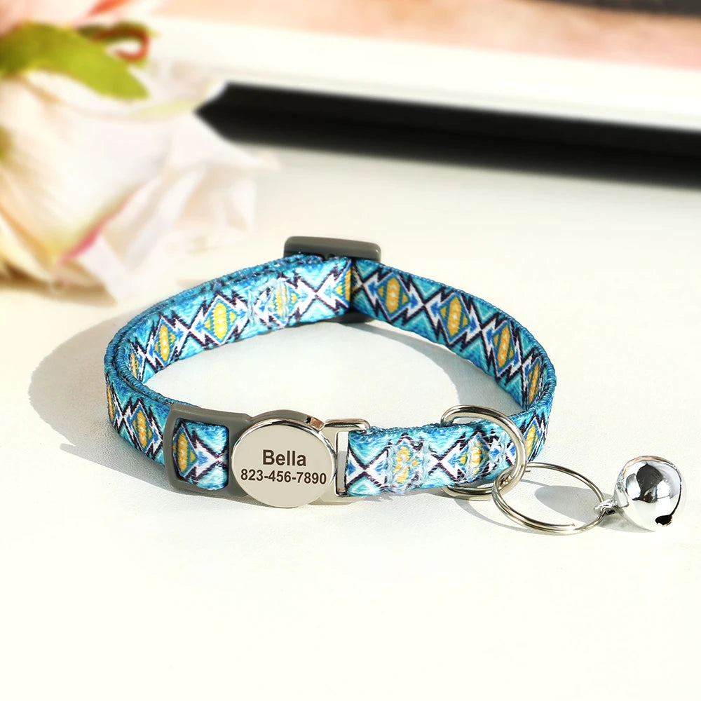 Small blue cat collar personalised