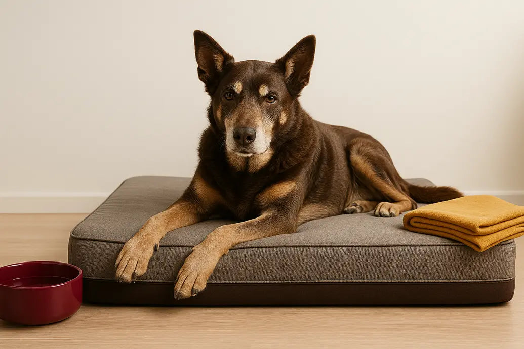 older dog on orthopaedic bed
