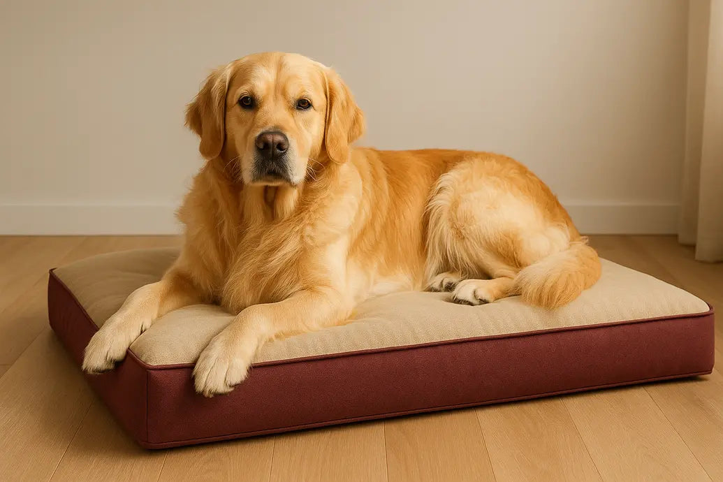 Golden Retriever on dog bed