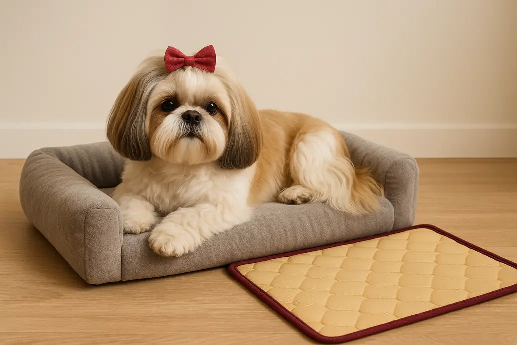 Shih Tzu on cosy bed