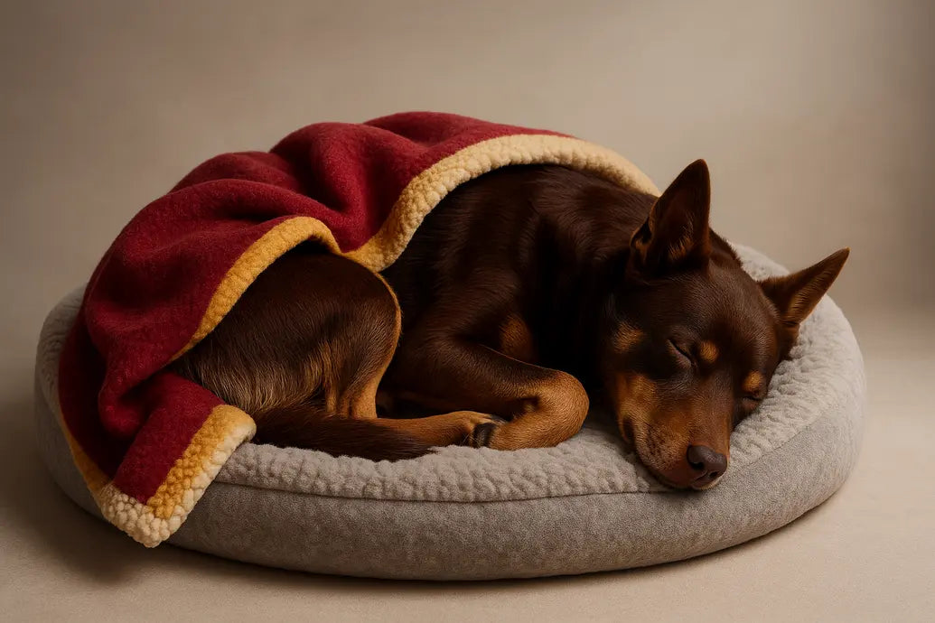 Dog on winter bed