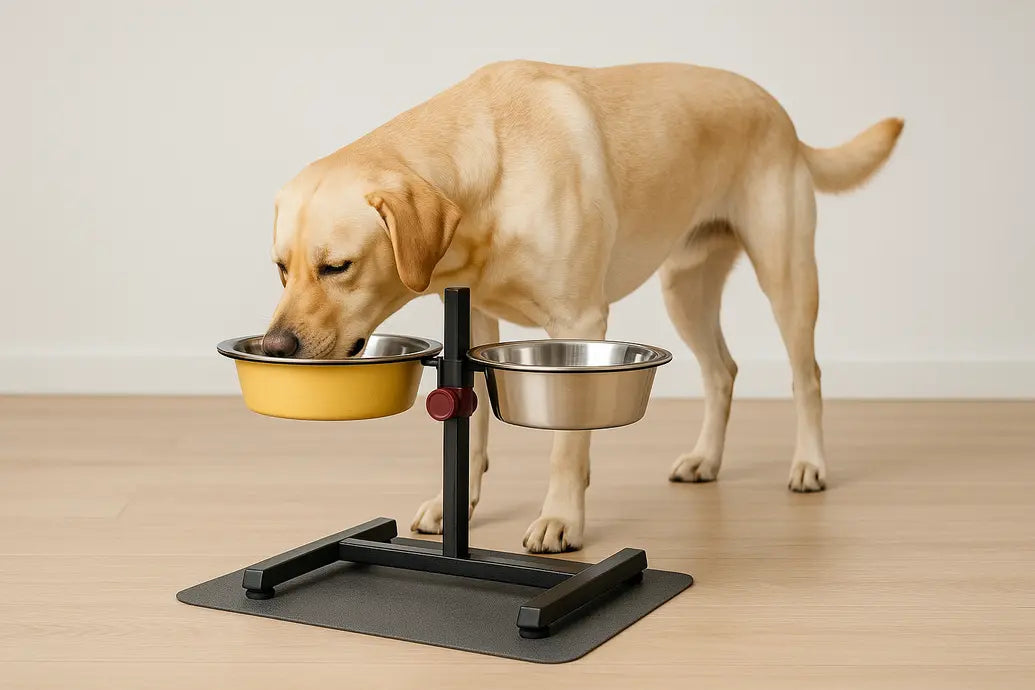 Dog using bowl stand
