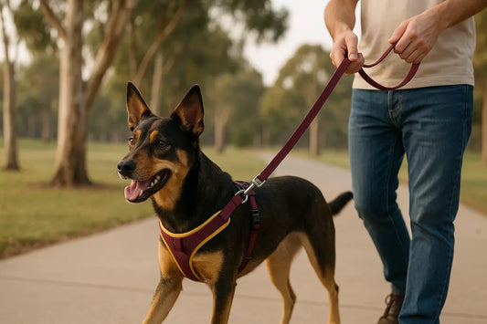 Dog on leash walking