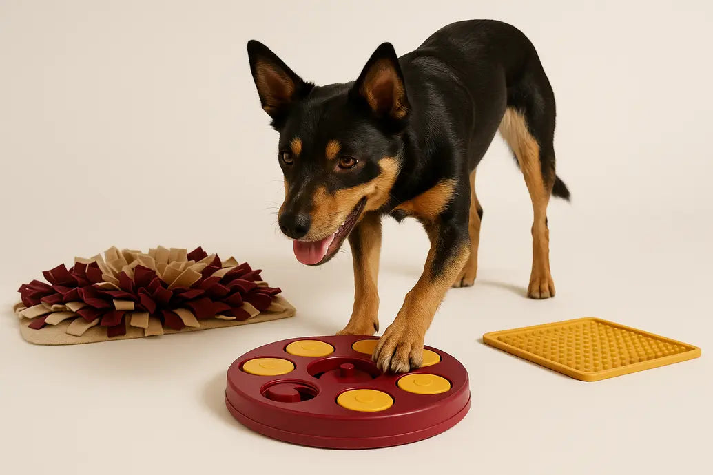 Dog with puzzle toy