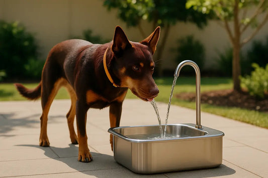 Dog drinking water fountain